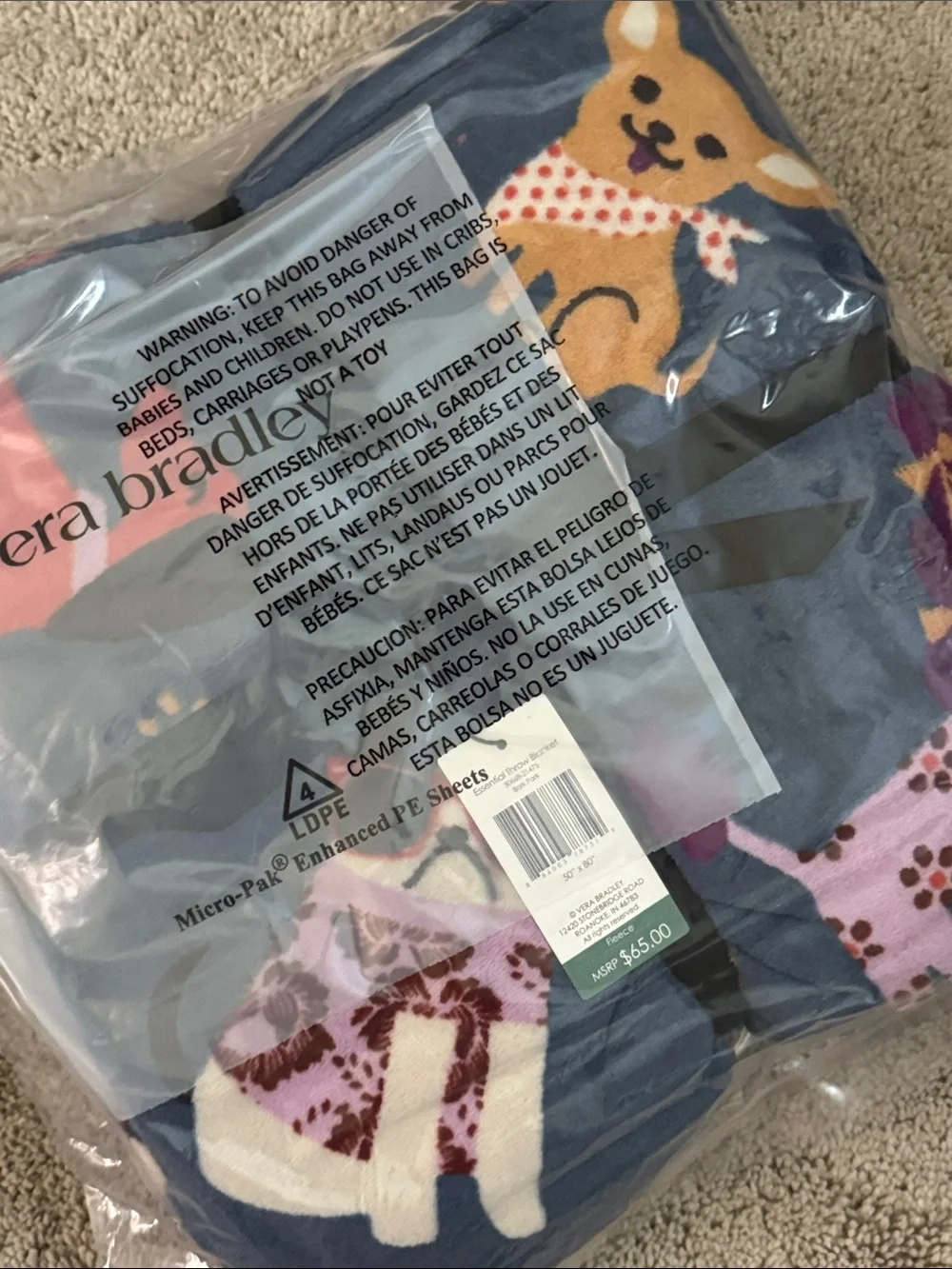 Vera Bradley Bark Park essential throw blanket - NWT